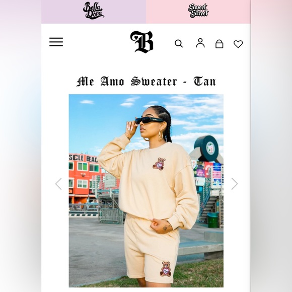 Bella Doña Tops - 🧸 Bella Doña - Me Amo Embroidered Bear Sweatshirt + Sweatshorts Set in Tan - S